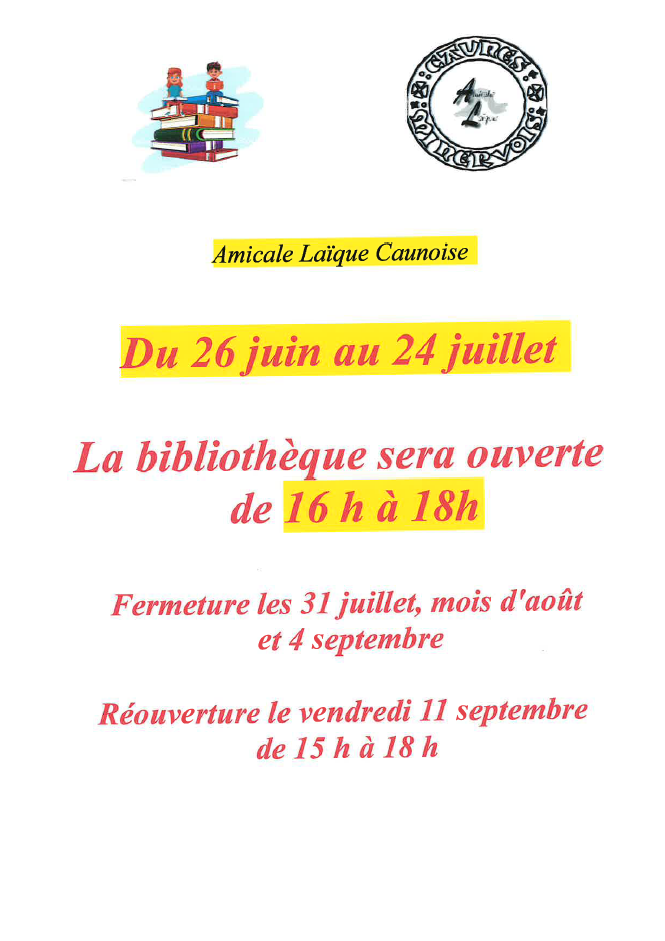 Horaires d'été de la Bibliothèque