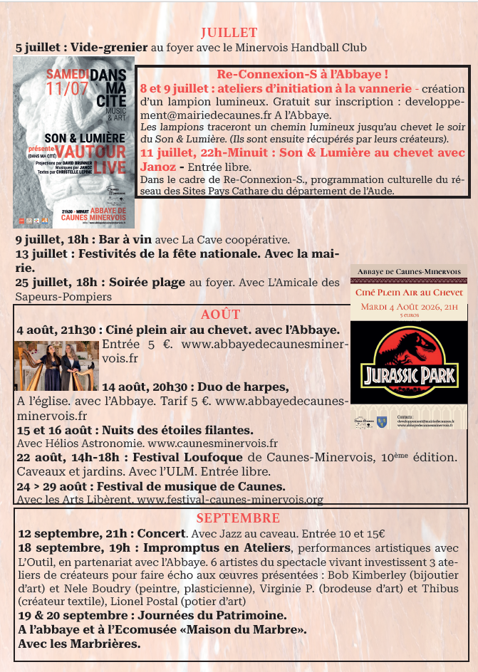 Agenda de l'été 2026